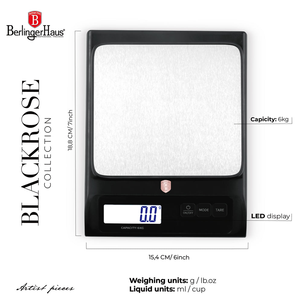 BerlingerHaus Digital Kitchen Scale Black Rose Gold - Maximum 6 kg