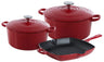 BK Cookware Set Bourgogne Chili Red Cast Iron 3-piece - Casserole ø 24, 28 cm & Grill Pan 26x26 cm - Suitable for All Heat Sources