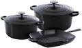 BK Cookware Set Bourgogne Jet Black Cast Iron 3-piece - Casserole ø 24, 28 cm & Grill Pan 26x26 cm - Suitable for All Heat Sources