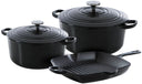 BK Cookware Set Bourgogne Jet Black Cast Iron 3-piece - Casserole ø 24, 28 cm & Grill Pan 26x26 cm - Suitable for All Heat Sources