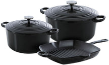 BK Cookware Set Bourgogne Jet Black Cast Iron 3-piece - Casserole ø 24, 28 cm & Grill Pan 26x26 cm - Suitable for All Heat Sources