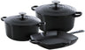 BK Cookware Set Bourgogne Jet Black Cast Iron 3-piece - Casserole ø 24, 28 cm & Grill Pan 26x26 cm - Suitable for All Heat Sources