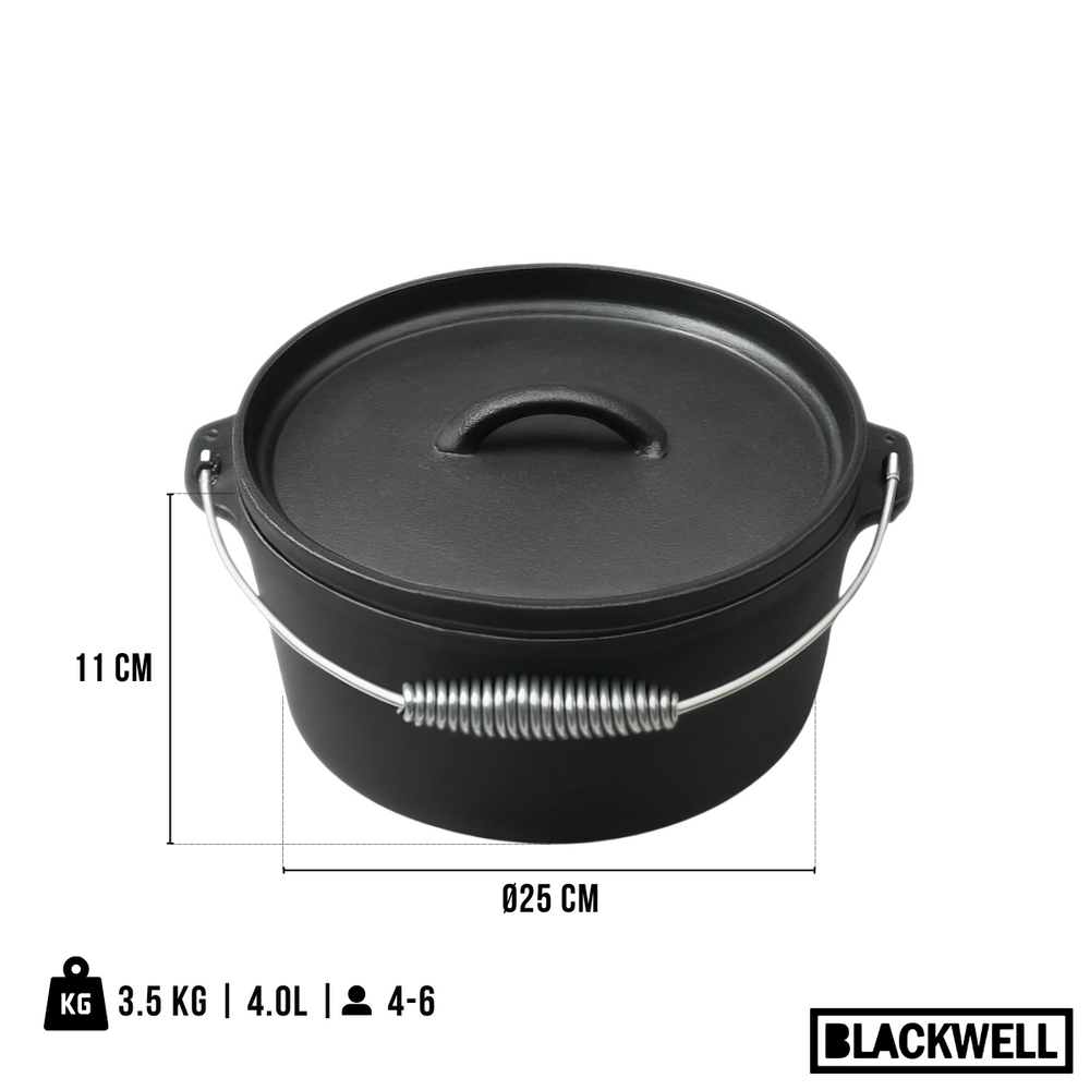 Blackwell Casserole Cast Iron / Dutch oven with lid - ø 25 cm / 4 liters - without non-stick coating