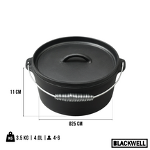 Blackwell Casserole Cast Iron / Dutch oven with lid - ø 25 cm / 4 liters - without non-stick coating