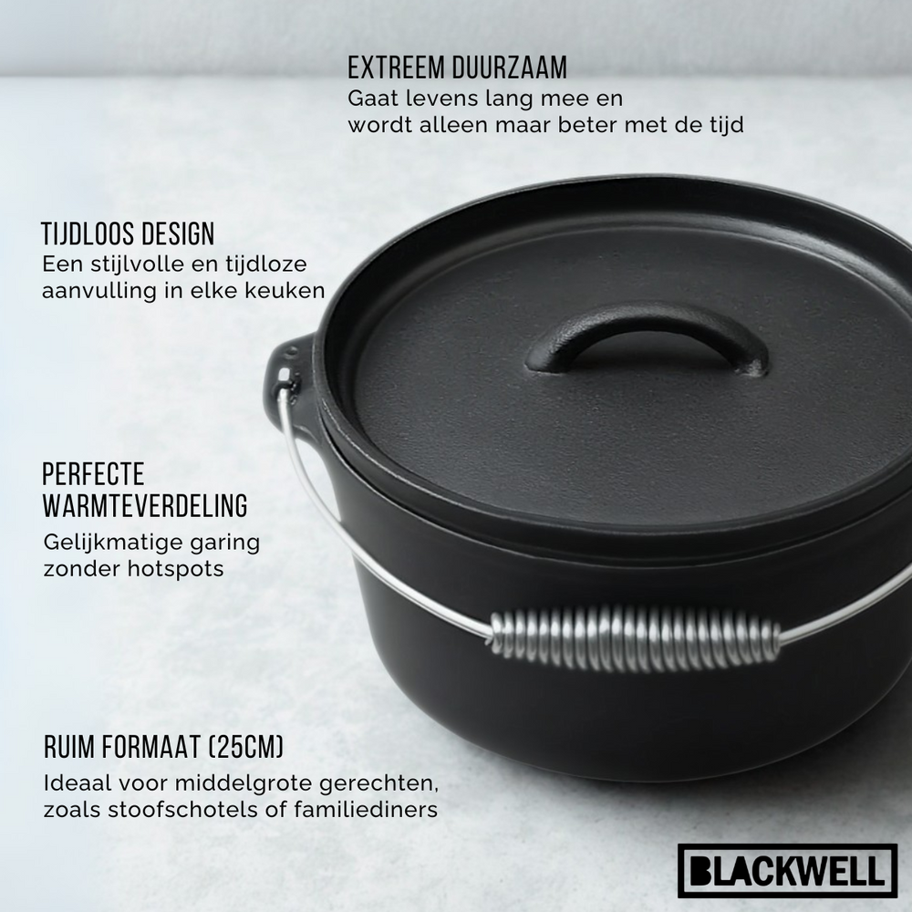 Blackwell Casserole Cast Iron / Dutch oven with lid - ø 25 cm / 4 liters - without non-stick coating