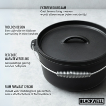 Blackwell Casserole Cast Iron / Dutch oven with lid - ø 25 cm / 4 liters - without non-stick coating
