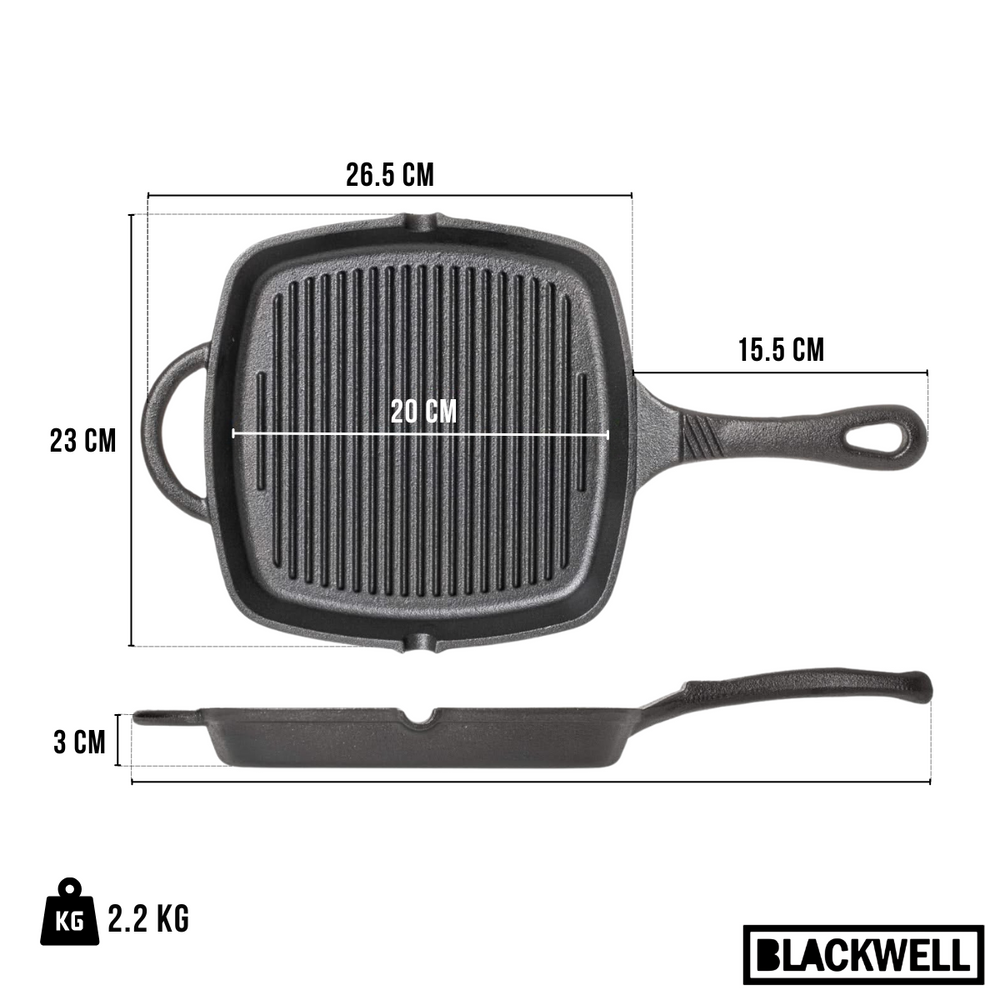 Blackwell grill pan cast iron / skillet 23 x 23 cm – without non-stick coating – suitable for all heat sources