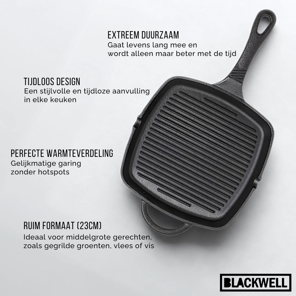 Blackwell Pan set cast iron – frying pan Ø 25 cm and grill pan 23 x 23 cm – suitable for all heat sources –  without non-stick coating 