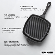 Blackwell Pan set cast iron – frying pan Ø 25 cm and grill pan 23 x 23 cm – suitable for all heat sources –  without non-stick coating 