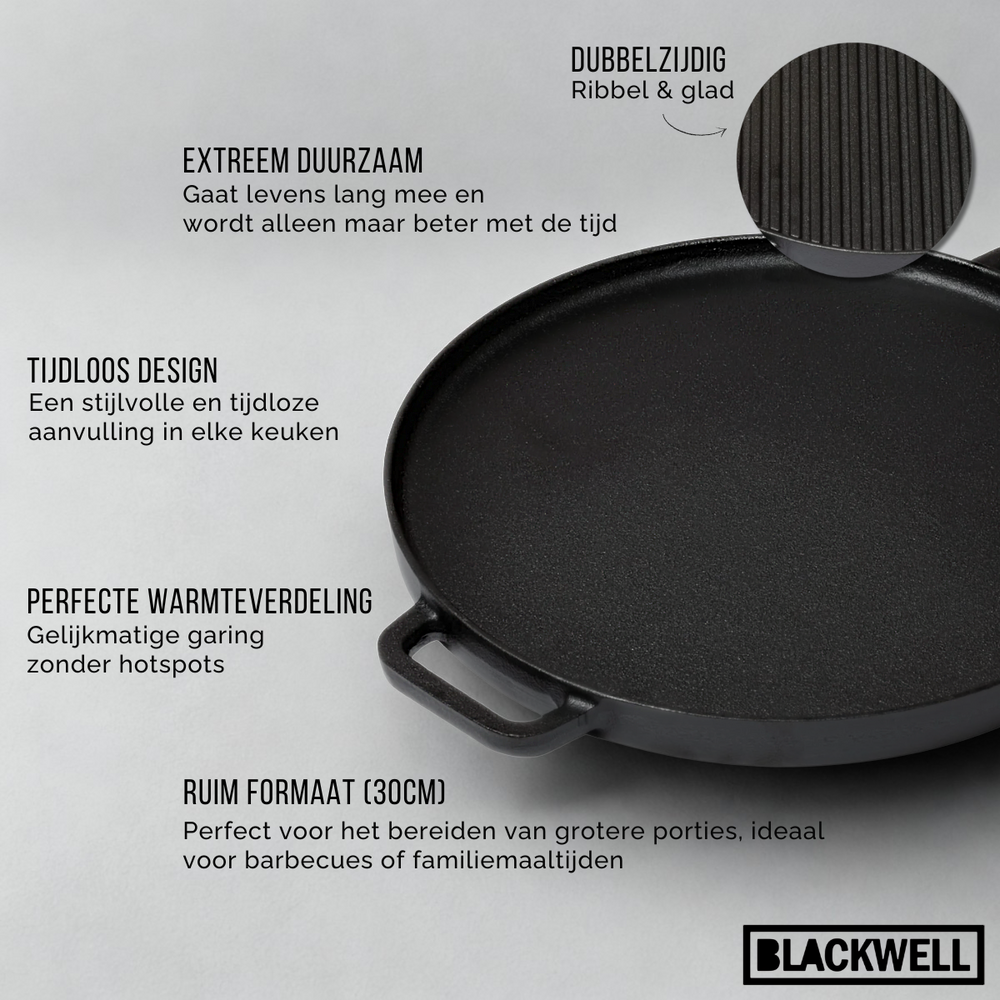 Blackwell grill plate cast iron BBQ / baking plate Ø 30 cm – without non-stick coating – double-sided