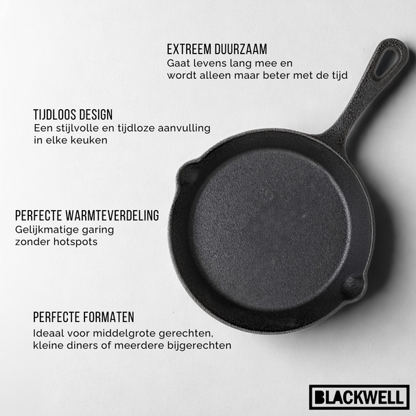 Set de ollas Blackwell de hierro fundido 4 piezas Sartén 16, 20 y 25 cm y plancha de parrilla ø 30 cm - apto para todas las fuentes de calor - sin recubrimiento antiadherente