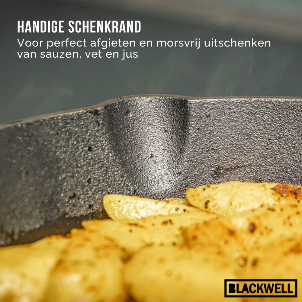 Blackwell Pan set cast iron – frying pan Ø 25 cm and grill pan 23 x 23 cm – suitable for all heat sources –  without non-stick coating 