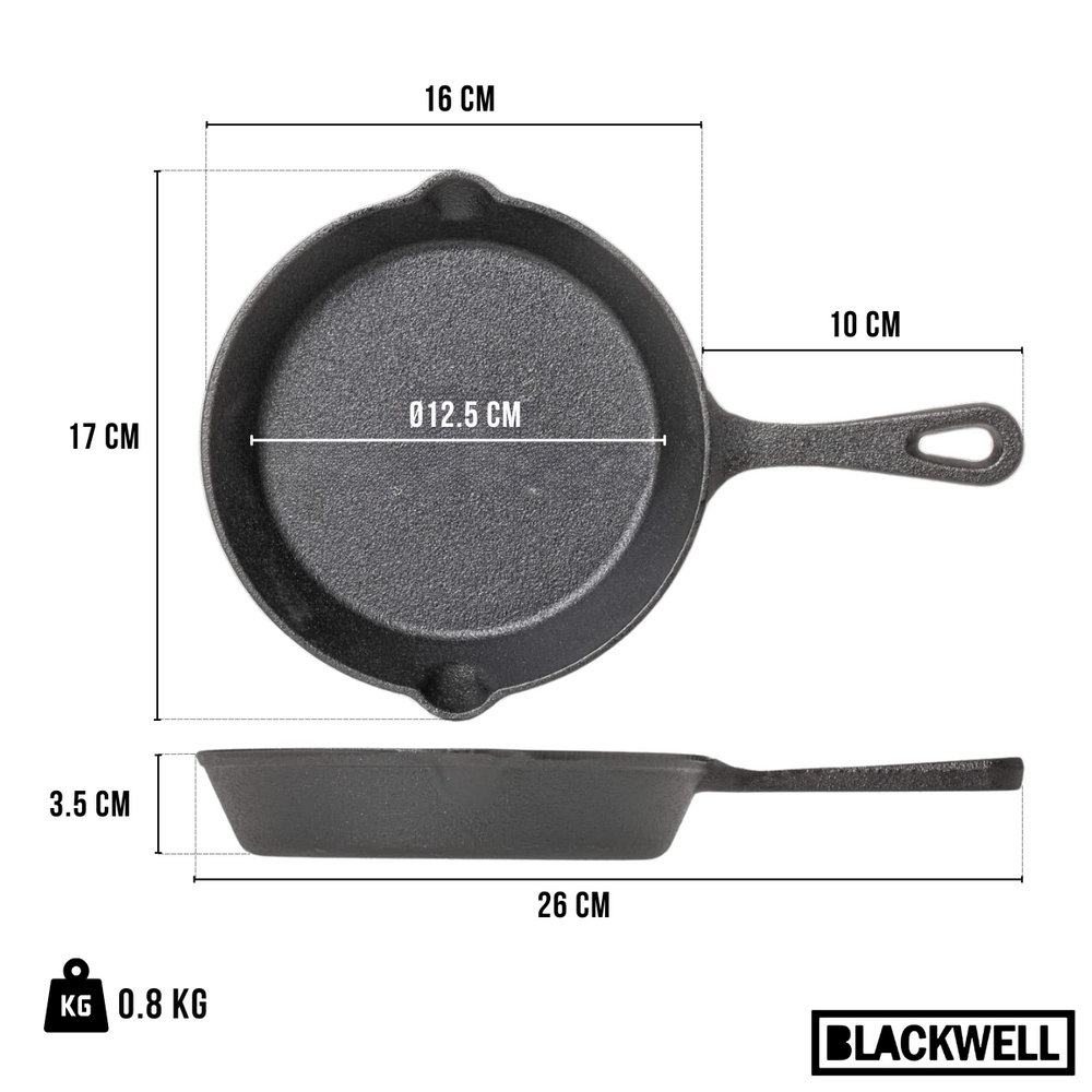 Blackwell Frying pan cast iron / skillet Ø 16 cm – suitable for all heat sources –  without non-stick coating 