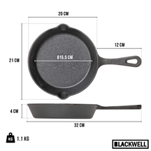 Blackwell Frying pan cast iron / skillet Ø 20 cm – suitable for all heat sources –  without non-stick coating 