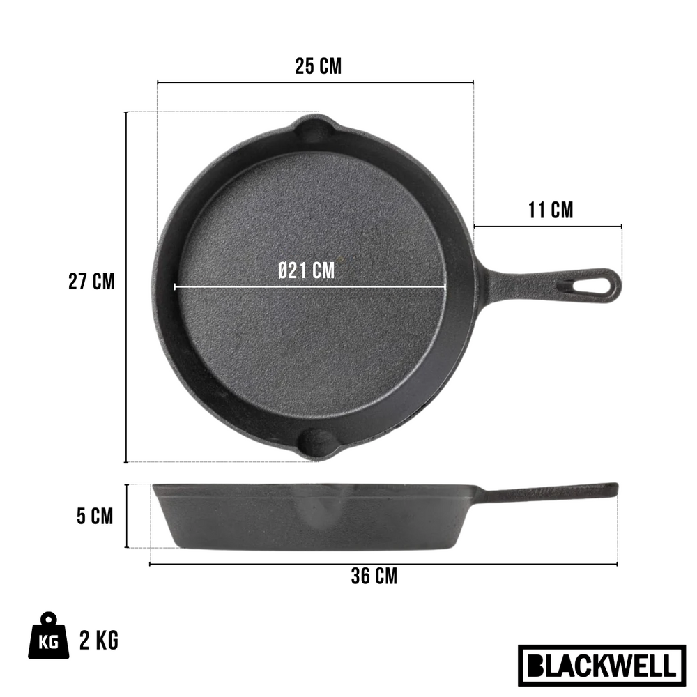 Blackwell Frying pan cast iron / skillet Ø 25 cm – suitable for all heat sources –  without non-stick coating 