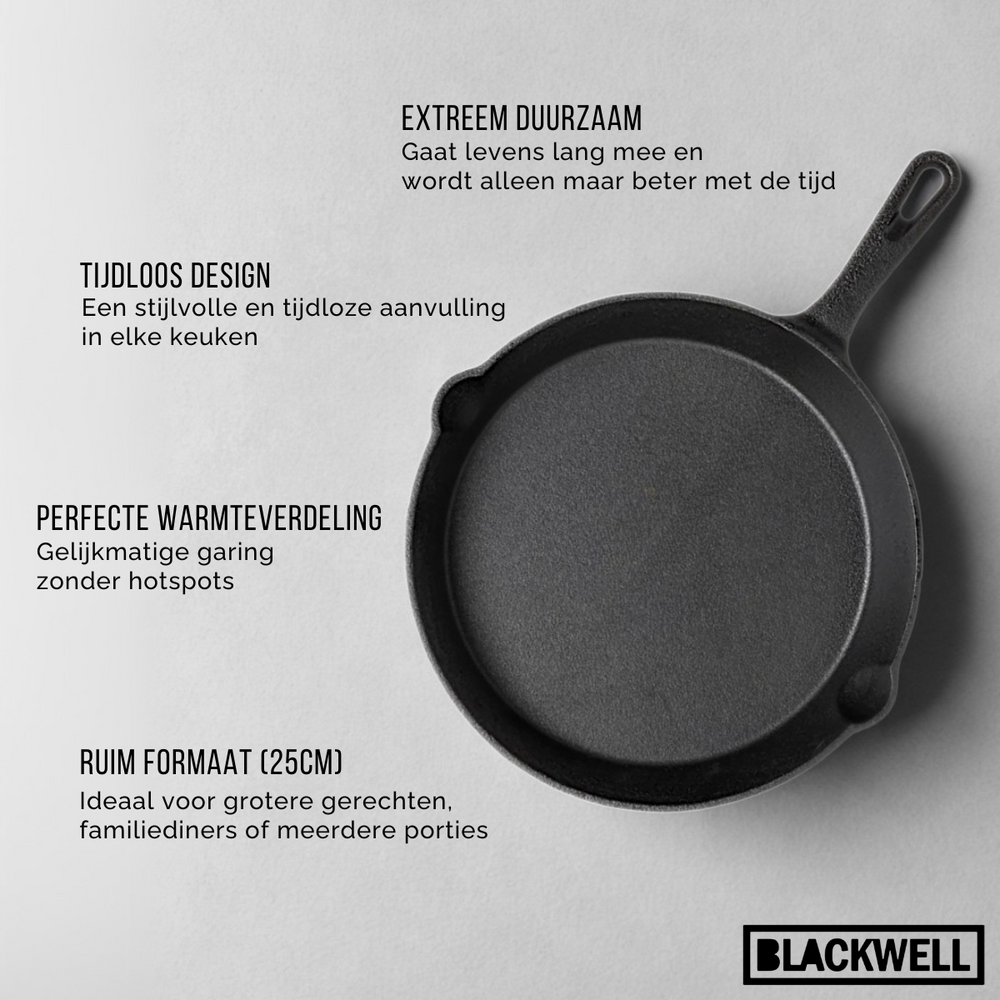 Blackwell Frying pan cast iron / skillet Ø 25 cm – suitable for all heat sources –  without non-stick coating 