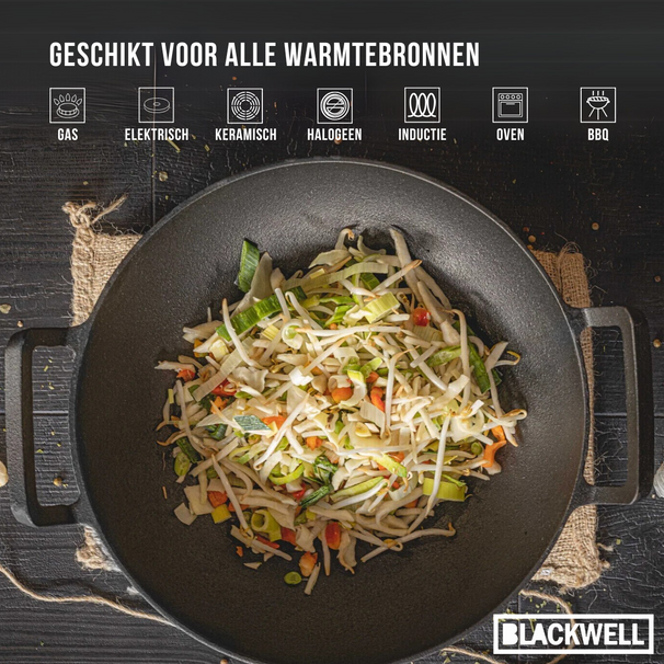 Set de ollas Blackwell de hierro fundido 3 piezas Sartén parrilla 23 x 23 cm, sartén ø 25 cm y wok ø 32 cm - apto para todas las fuentes de calor - sin recubrimiento antiadherente
