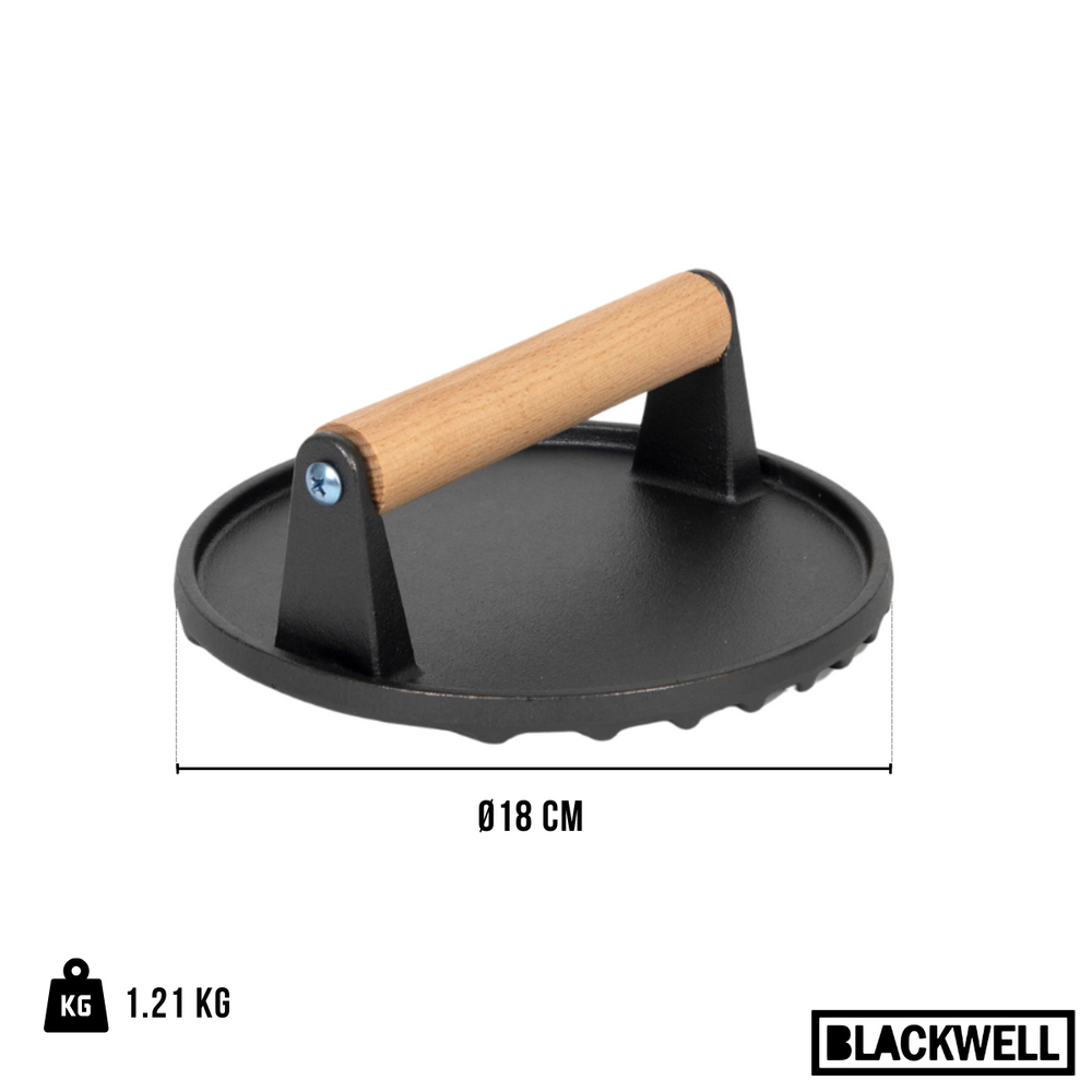 Blackwell Prensa para hamburguesas de hierro fundido / Prensa Smash Burger / Prensa para parrilla / Prensa para carne - Hierro fundido - ø 18 cm