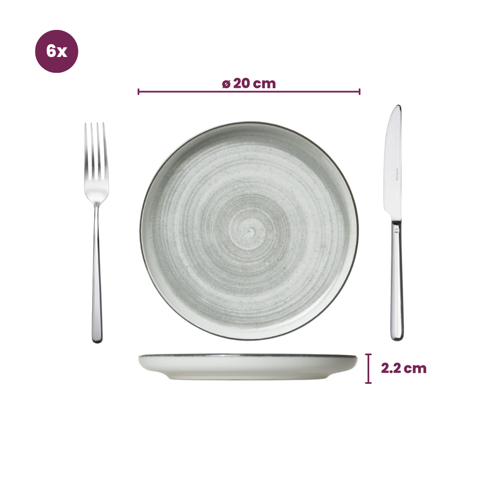 Set de vajilla Cosy & Trendy Baltic Grey 18 piezas / 6 personas - 6 platos llanos, 6 platos de desayuno y 6 cuencos
