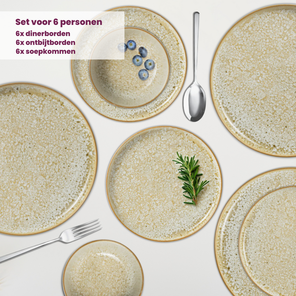 Set de vajilla Cosy & Trendy Baltic Luna 18 piezas / 6 personas - 6 platos llanos, 6 platos de desayuno y 6 cuencos