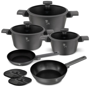 BerlingerHaus Cookware Set Matt Anthracite 7-Piece - Cooking Pot Ø 20, 24, 28 cm, Frying Pan Ø 20 & 24 cm - Suitable for All Heat Sources