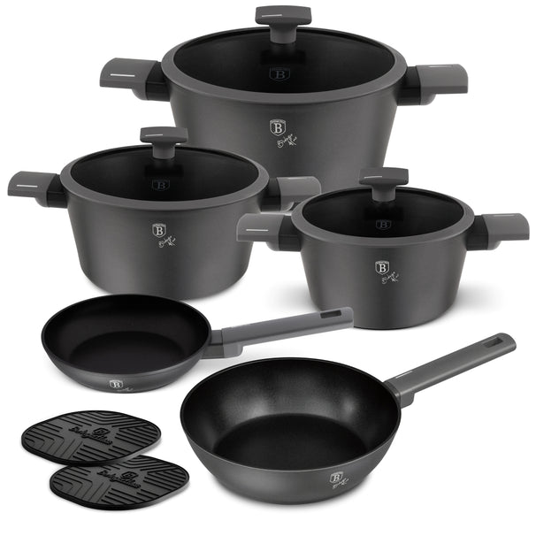 BerlingerHaus Set de Sarten Mat Antraciet 7 Piezas - Cacerola ø 20, 24, 28 cm, Sartén ø 20 & 24 cm - apto para todas las fuentes de calor