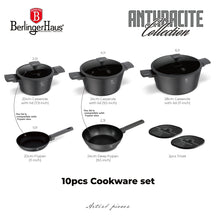 BerlingerHaus Cookware Set Matt Anthracite 7-Piece - Cooking Pot Ø 20, 24, 28 cm, Frying Pan Ø 20 & 24 cm - Suitable for All Heat Sources