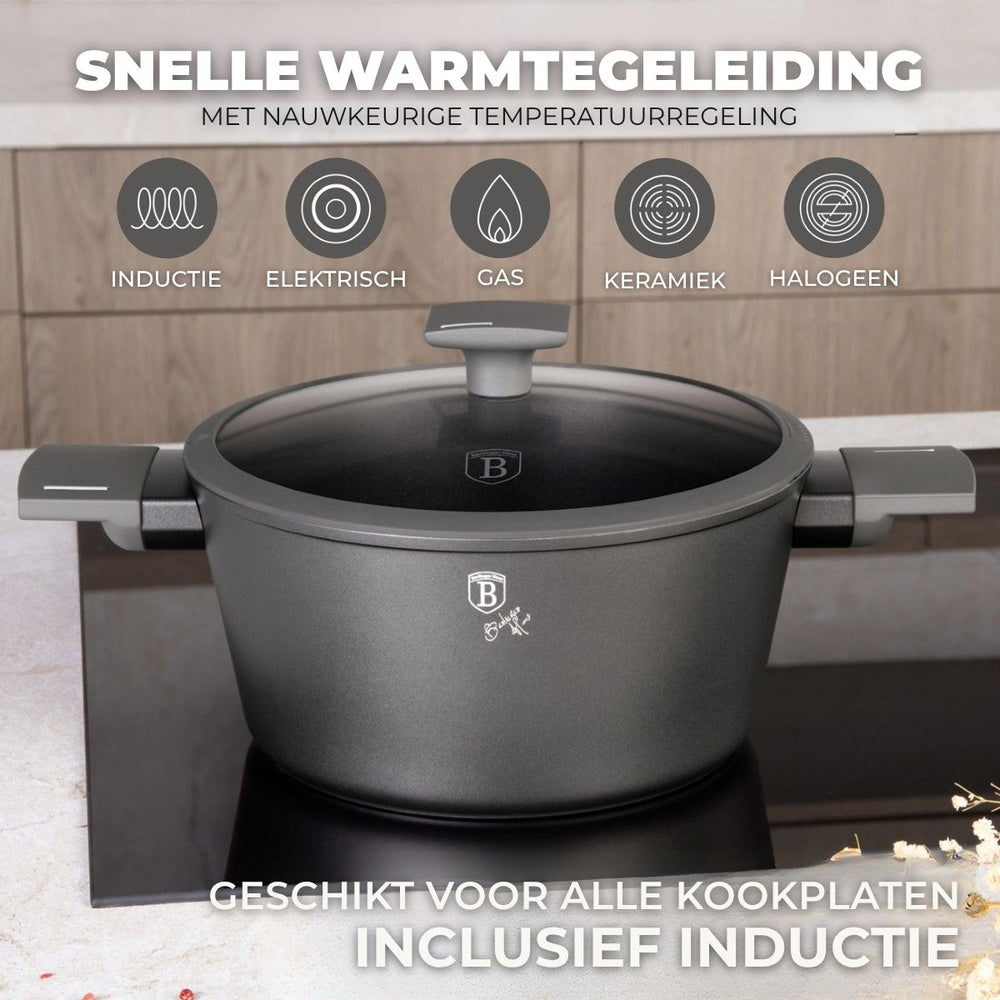 BerlingerHaus Cookware Set Matt Anthracite 7-Piece - Cooking Pot Ø 20, 24, 28 cm, Frying Pan Ø 20 & 24 cm - Suitable for All Heat Sources