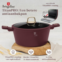 BerlingerHaus Cookware Set Matt Burgundy 11-Piece - Cooking Pot ø 20, 24, 28 cm, Frying Pan ø 24, 28 cm & Saucepan ø 16 cm - Suitable for All Heat Sources