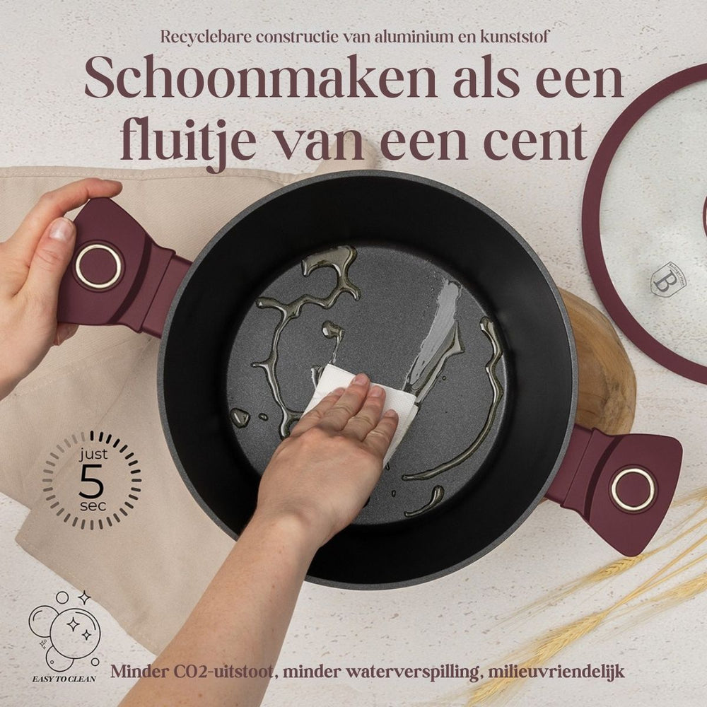 BerlingerHaus Cookware Set Matt Burgundy 11-Piece - Cooking Pot ø 20, 24, 28 cm, Frying Pan ø 24, 28 cm & Saucepan ø 16 cm - Suitable for All Heat Sources