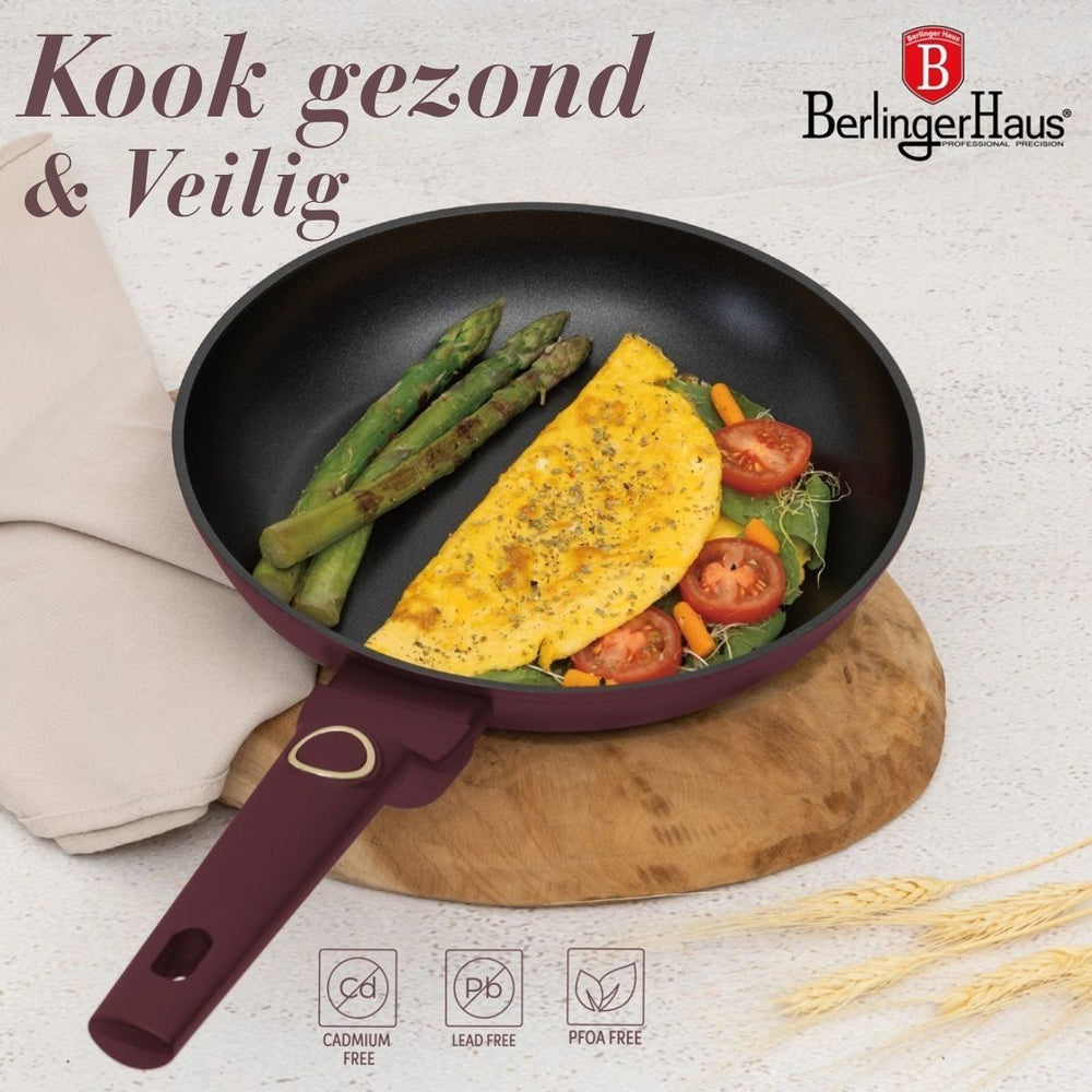 BerlingerHaus Cookware Set Matt Burgundy 11-Piece - Cooking Pot ø 20, 24, 28 cm, Frying Pan ø 24, 28 cm & Saucepan ø 16 cm - Suitable for All Heat Sources