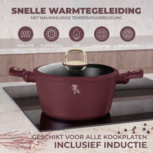 BerlingerHaus Cookware Set Matt Burgundy 11-Piece - Cooking Pot ø 20, 24, 28 cm, Frying Pan ø 24, 28 cm & Saucepan ø 16 cm - Suitable for All Heat Sources