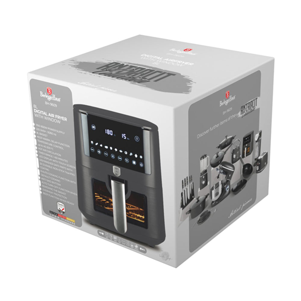 BerlingerHaus Airfryer XXXL Matte Anthracite - with Viewing Window - 8 Liters - 1650W