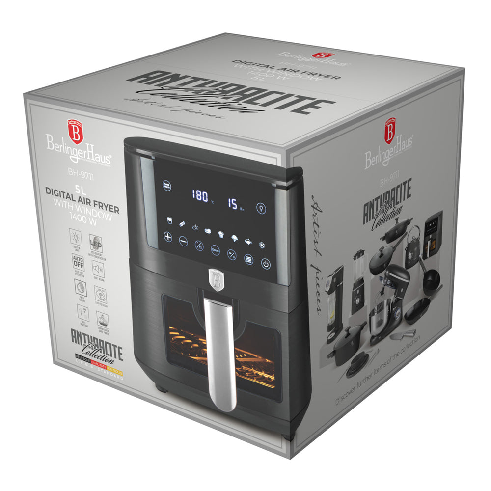 BerlingerHaus Airfryer XL Matt Anthracite - with Viewing Window - 5 Liters - 1400W