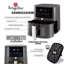 BerlingerHaus Airfryer XL Matt Anthracite - with Viewing Window - 5 Liters - 1400W