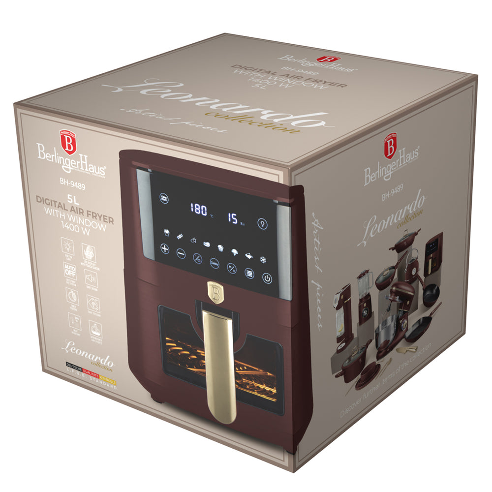BerlingerHaus Airfryer XL Matt Burgundy - with Viewing Window - 5 Liters - 1400W