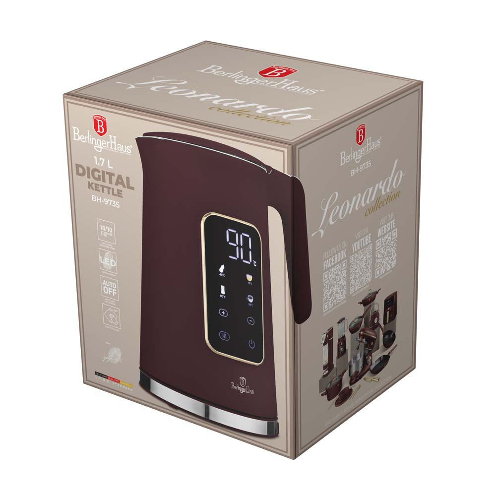 BerlingerHaus Electric Kettle Digital Matt Burgundy - Temperature Setting - 1.7 Liter - 2200W