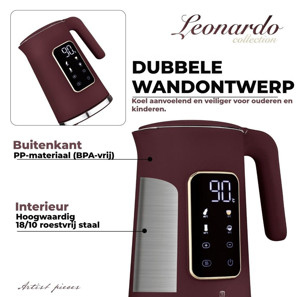 BerlingerHaus Electric Kettle Digital Matt Burgundy - Temperature Setting - 1.7 Liter - 2200W