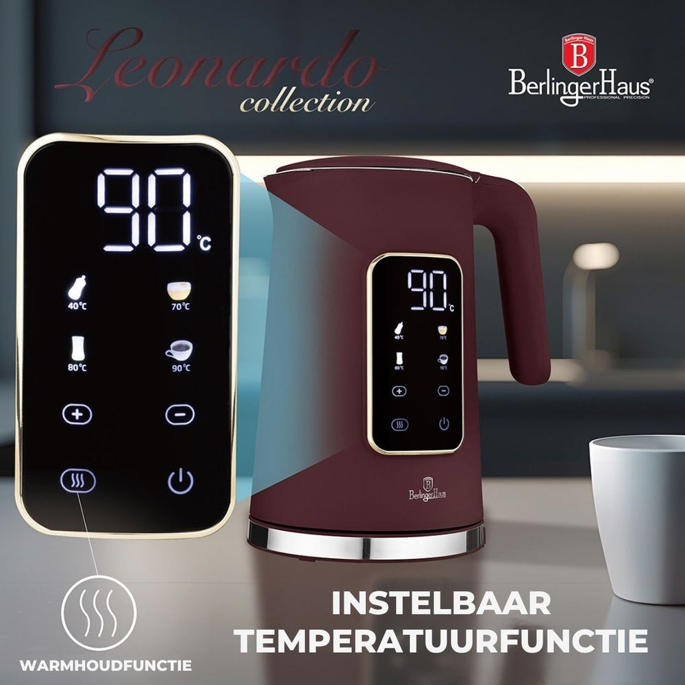 BerlingerHaus Electric Kettle Digital Matt Burgundy - Temperature Setting - 1.7 Liter - 2200W