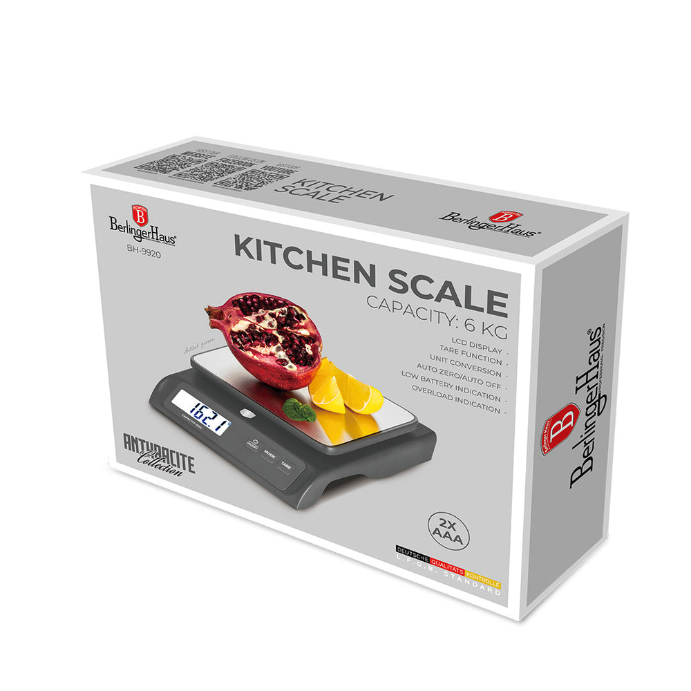 BerlingerHaus Digital Kitchen Scale Anthracite - Maximum 6 kg