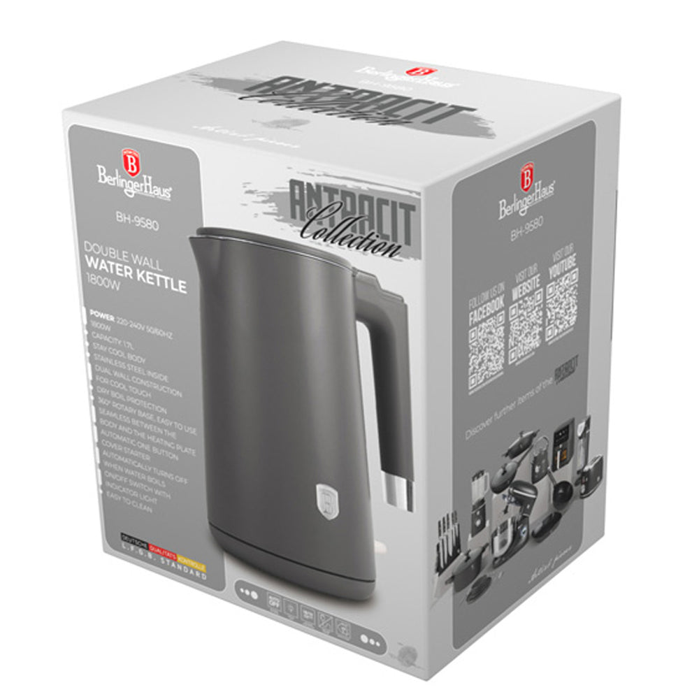 BerlingerHaus Electric Kettle Double-Walled Matt Anthracite - 1.7 Liter - 1800W