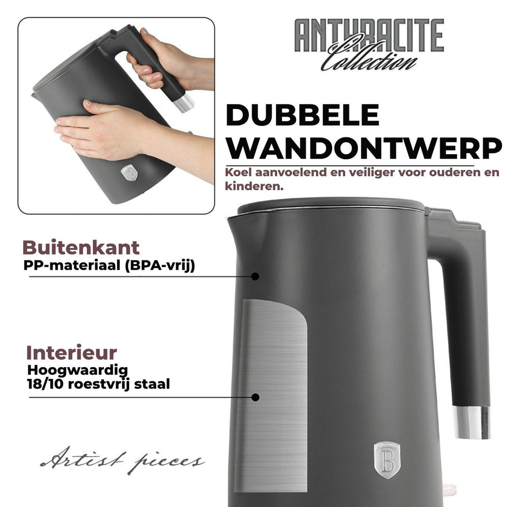 BerlingerHaus Electric Kettle Double-Walled Matt Anthracite - 1.7 Liter - 1800W