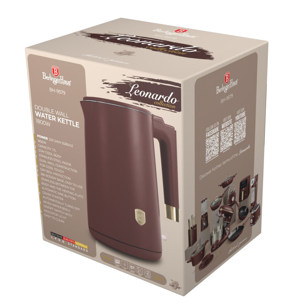 BerlingerHaus Electric Kettle Double-Walled Matt Burgundy - 1.7 Liter - 1800W