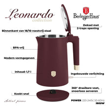 BerlingerHaus Electric Kettle Double-Walled Matt Burgundy - 1.7 Liter - 1800W