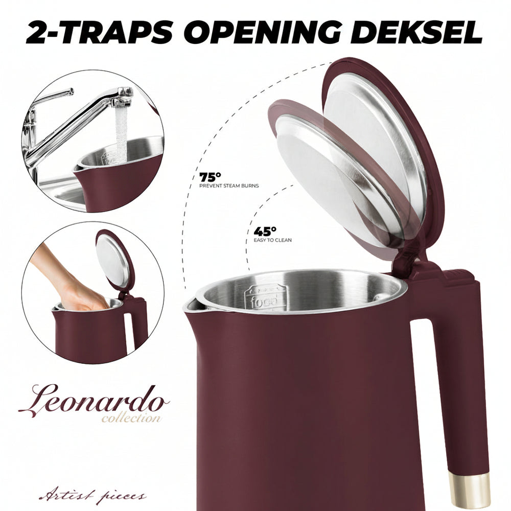 BerlingerHaus Electric Kettle Double-Walled Matt Burgundy - 1.7 Liter - 1800W