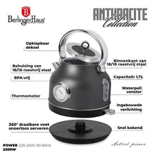 BerlingerHaus kettle Mat Antraciet - con termómetro - 1.7 liter - 2200W