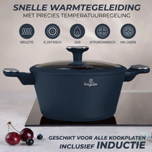 BerlingerHaus Cookware Set Matte Blue 11-Piece - Cooking Pots ø 20, 24, 28 cm, Frying Pans ø 24, 28 cm & Saucepan ø 16 cm - Suitable for All Heat Sources