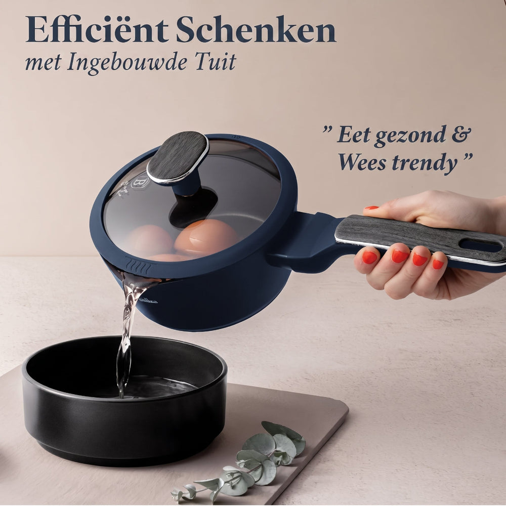 BerlingerHaus Cookware Set Matte Blue 11-Piece - Cooking Pots ø 20, 24, 28 cm, Frying Pans ø 24, 28 cm & Saucepan ø 16 cm - Suitable for All Heat Sources