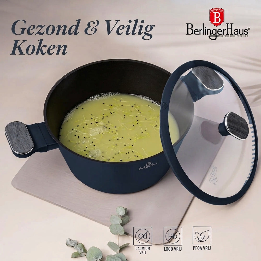 BerlingerHaus Cookware Set Matte Blue 11-Piece - Cooking Pots ø 20, 24, 28 cm, Frying Pans ø 24, 28 cm & Saucepan ø 16 cm - Suitable for All Heat Sources