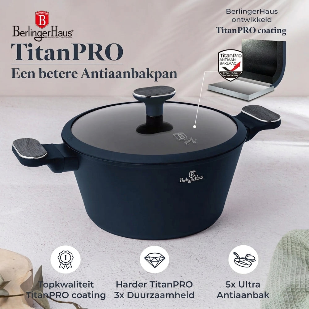 BerlingerHaus Cookware Set Matte Blue 11-Piece - Cooking Pots ø 20, 24, 28 cm, Frying Pans ø 24, 28 cm & Saucepan ø 16 cm - Suitable for All Heat Sources